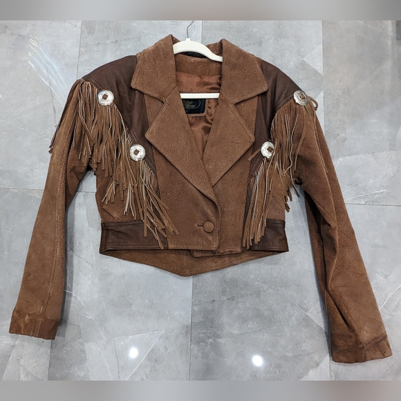 Georgio Ferrini Jackets & Blazers - VINTAGE Leather Jacket with Fringe and Silver Medallions